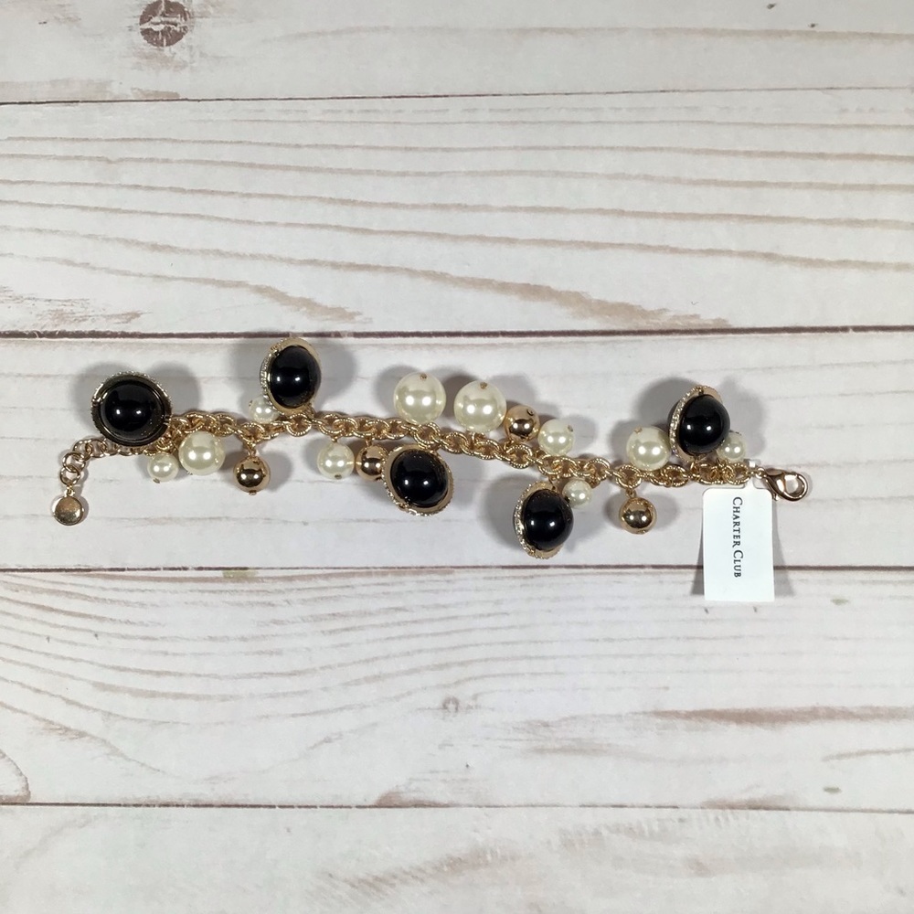 Charter Club Bracelet Blk Wht Prl Lne NWT Reg $39.95
